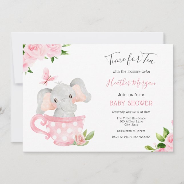 Time for Tea Elephant Baby Shower Invitation (Front)