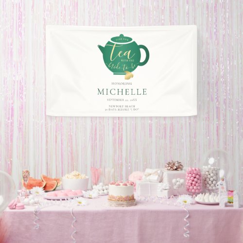 Time for Tea Emerald Gold Bridal Shower Backdrop Banner