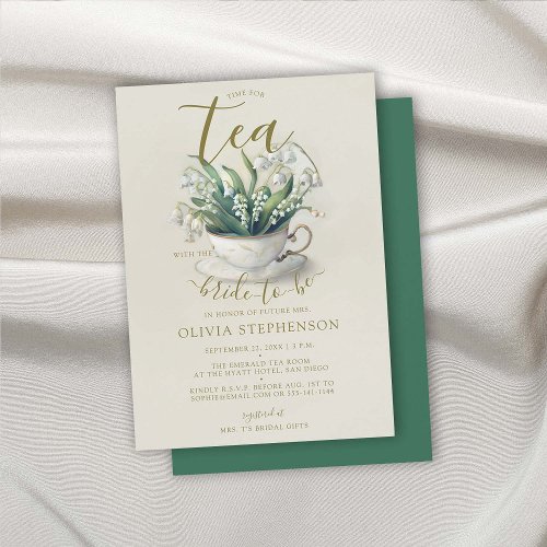 Time for Tea Emerald Lily Valley Bridal Shower Invitation