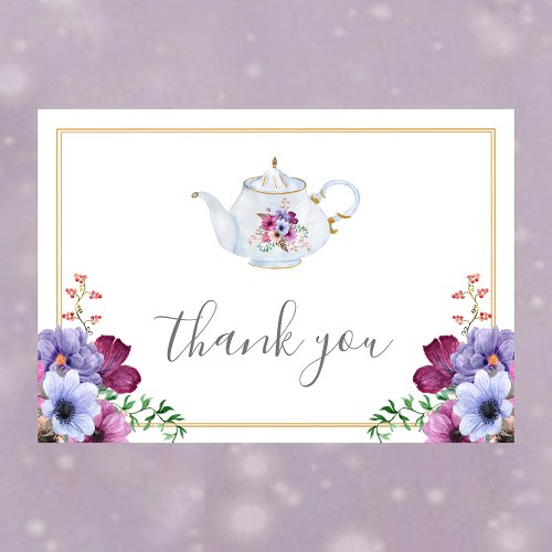 Time For Tea Floral Bridal Shower Thank You Card