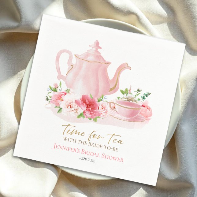Time for Tea | Gilded Pink Bridal Shower Napkins (Creator Uploaded)