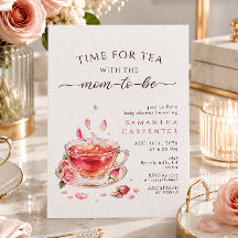 Time for tea glass teacup pink roses baby shower
