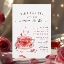 Time for tea glass teacup pink roses baby shower