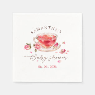Time for tea glass teacup roses baby shower napkins