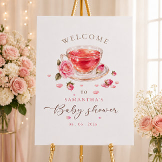 Time for tea glass teacup roses welcome sign