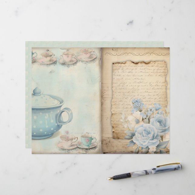 Time for Tea Junk Journal Paper (Front/Back In Situ)
