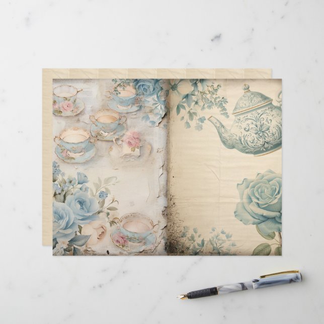 Time for Tea Junk Journal Paper (Front/Back In Situ)