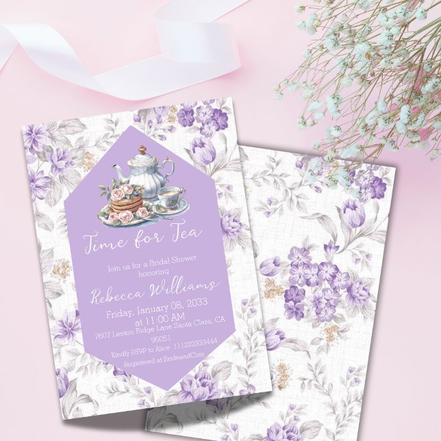 Time for Tea Lavender Tea Floral Bridal Shower  Invitation (Creator Uploaded)