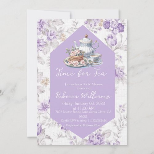Time for Tea Lavender Tea Floral Bridal Shower  Invitation