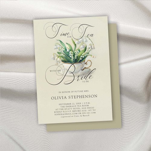 Time for Tea Lily of Valley Elegant Bridal Shower Invitation