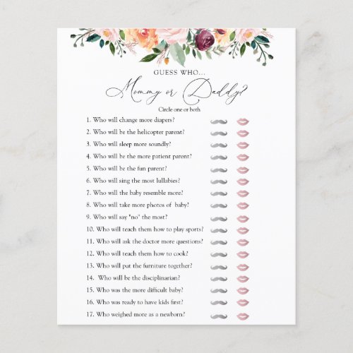 Time for Tea Mommy or Daddy Baby Shower Game Card