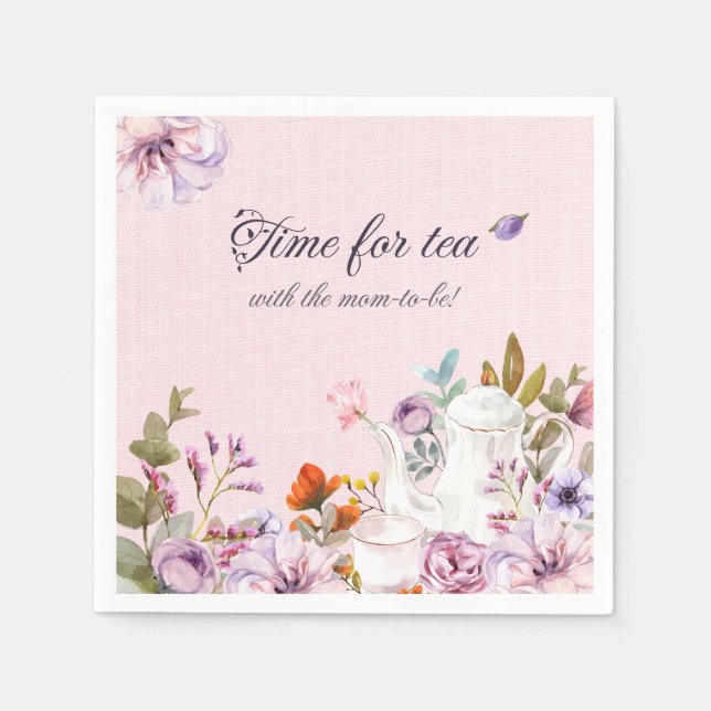 Time For Tea Party Floral Baby Shower Napkins (Front)