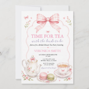 Time for Tea Pink Bow Bridal shower Invitation