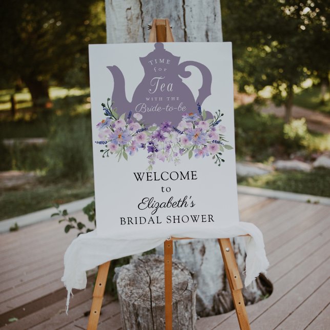 Time for Tea Purple Bridal Shower Welcome Sign (Creator Uploaded)