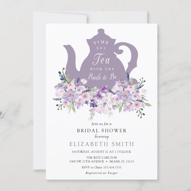 Time for Tea Purple Lavender Bridal Shower Invitation (Front)