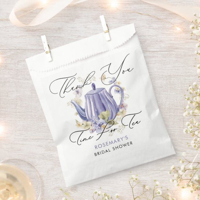 Time For Tea Purple Teapot Bridal Shower  Favor Bag (Clipped)