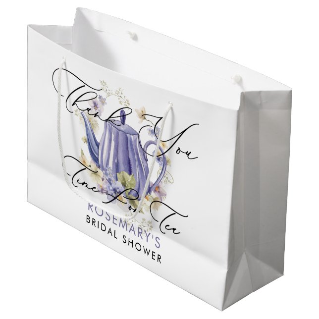 Time For Tea Purple Teapot Bridal Shower Large Gift Bag (Front Angled)
