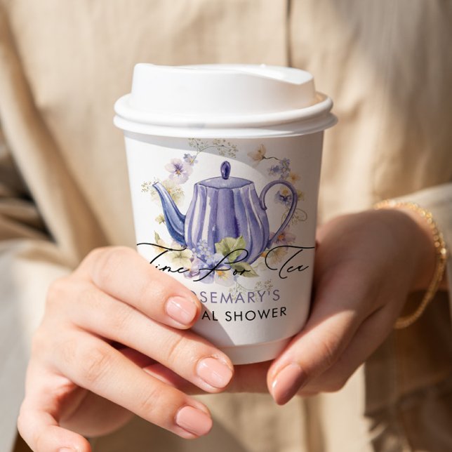 Time For Tea Purple Teapot Bridal Shower Paper Cups (Creator Uploaded)