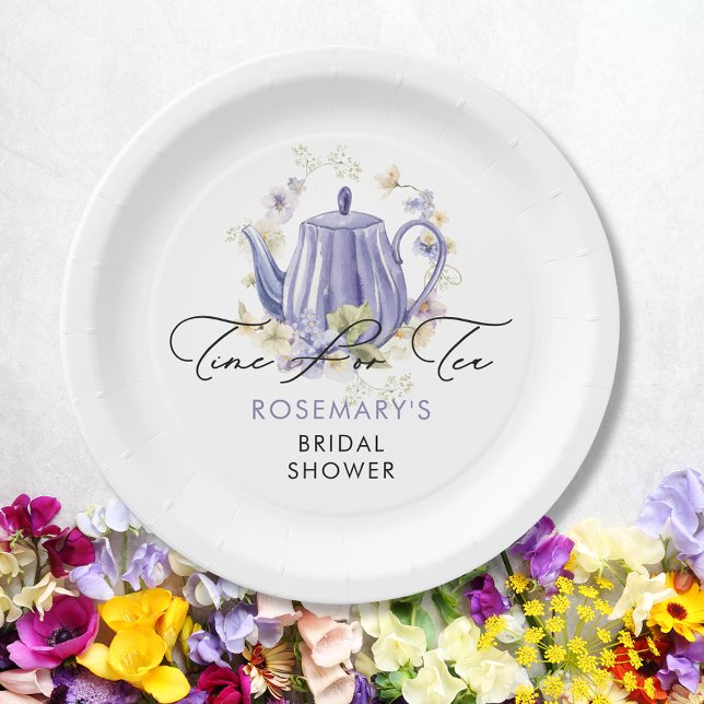 Time For Tea Purple Teapot Bridal Shower Paper Plates (Creator Uploaded)