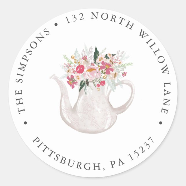 Time for Tea Return Address  Classic Round Sticker (Front)
