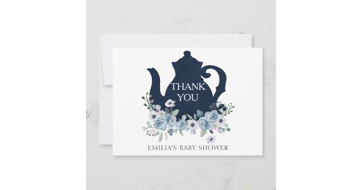 Time for Tea Shower Blue Thank You Card | Zazzle