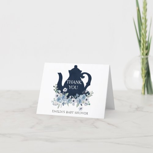 Time for Tea Shower Blue Thank You Card