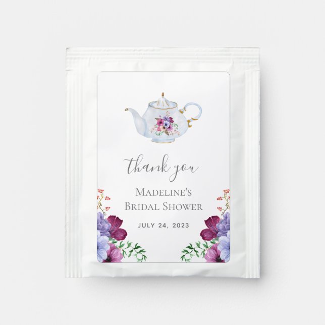 Time for Tea Teapot Floral Bridal Shower Tea Bag Drink Mix (Front)