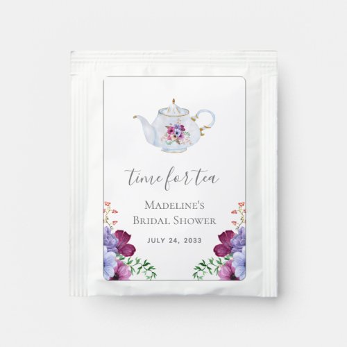 Time for Tea Teapot Floral Bridal Shower Tea Bag Drink Mix