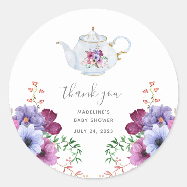 Time For Tea Vintage Baby Shower Thank You Classic Round Sticker | Zazzle