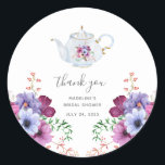 Time For Tea Vintage Bridal Shower Thank You Classic Round Sticker<br><div class="desc">Lovely vintage tea pot with florals and Time for Tea with the Bride to Be theme bridal shower stickers. The tea pot has gold accents and beautiful flowers painted on it. Matching florals are in the bottom corners. Amazing script calligraphy adds to the look. Such a wonderful design for your...</div>