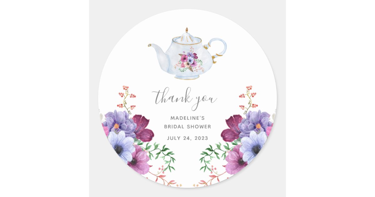 Time For Tea Vintage Bridal Shower Thank You Classic Round Sticker | Zazzle