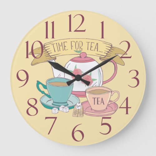 Time for Tea Vintage English Tea Cups Tea Shop Large Clock