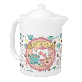 Time For Tea Vintage English Tea Cups Tea Shoppe Teapot by ChefsAndFoodies at Zazzle