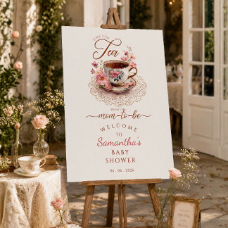 Time for tea vintage floral teacup WELCOME SIGN