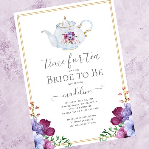 Time For Tea Vintage Teapot Bridal Shower Invitation