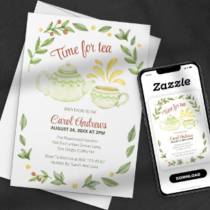 Time for Tea Watercolor Bridal Shower Party  Invitation