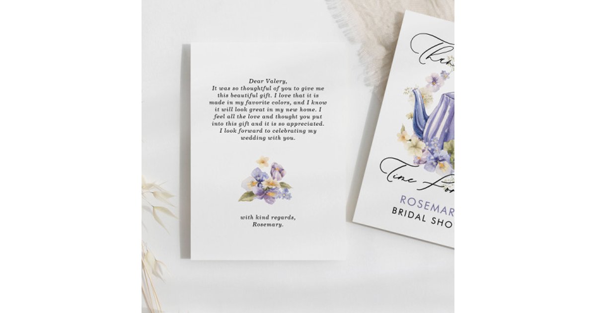 Time For Tea Watercolor FLoral Bridal Shower Thank You Card | Zazzle
