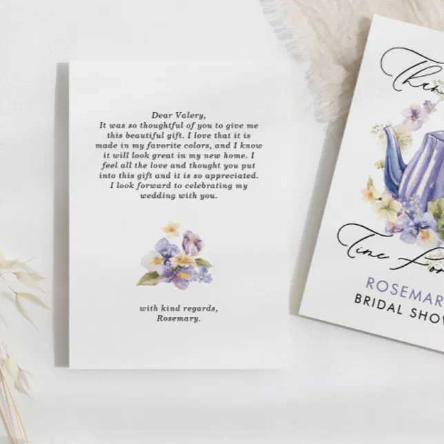 Time For Tea Watercolor FLoral Bridal Shower Thank You Card | Zazzle
