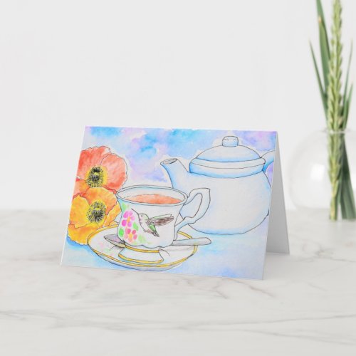 Time for Tea Watercolor Painting Card