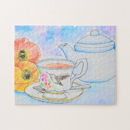 Time for Tea Watercolor Painting Jigsaw Puzzle