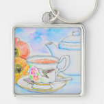 Time for Tea Watercolor Painting Keychain