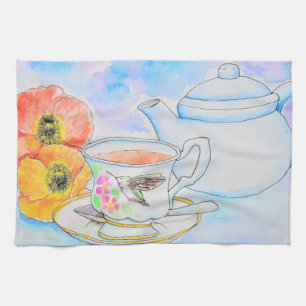 Time for Tea Watercolor Painting Kitchen Towel