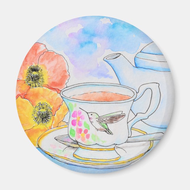 Time for Tea Watercolor Painting Magnet (Front)