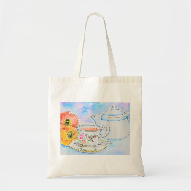 Time for Tea Watercolor Painting Tote Bag (Front)