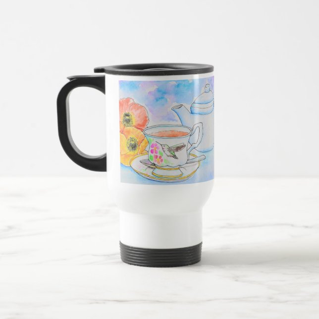 Time for Tea Watercolor Painting Travel Mug (Left)