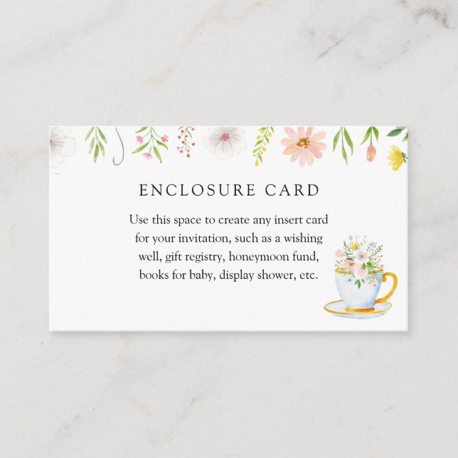 Time for Tea Whimsical Wildflower Enclosure Card (Front)
