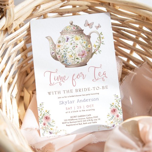 Time for Tea Wildflower Butterfly Bridal Shower Invitation