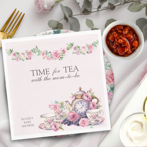 Time for Tea with Mom to Be Vintage Teapot Floral Napkins