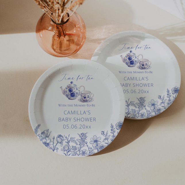 Time For Tea With The Mommy To Be Toile Shower  Paper Plates (Creator Uploaded)