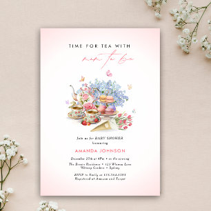 Time for teacups bouquet butterfly baby shower invitation